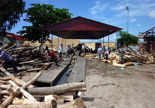 Wood chipping operations at the SihanoukVille Port 