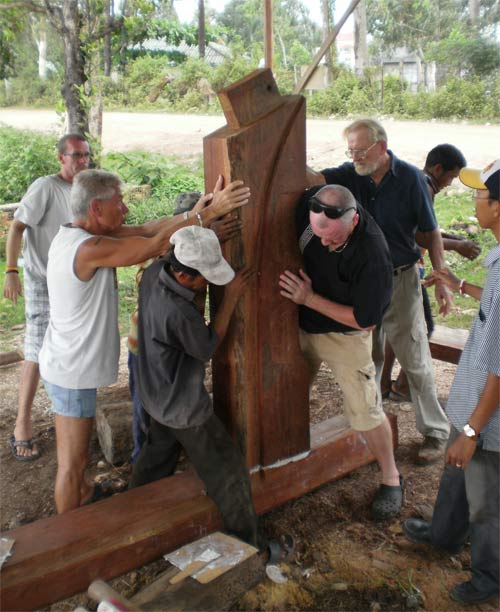 girard the boat builder supervising a crew led by henrik from the small hotel in sihanoukville, cambodia.
