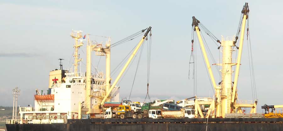 cars from korea unloading at the sihanoukville port